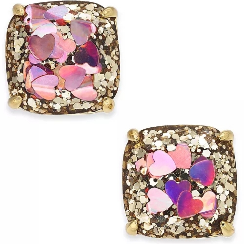 Kate Spade Gold Iridescent Heart Glitter Earrings NWOT